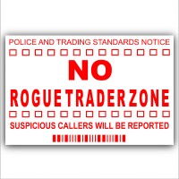 No Rogue Traders Zone-Red on White-Cold Callers,Salesman Calling Warning House Sticker-Self Adhesive Vinyl-Door or External Window Sign 